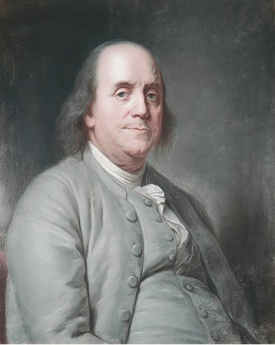 Benjamin Franklin ca. 1783 by Joseph-Siffrid Duplessis pastel in New York Public Library